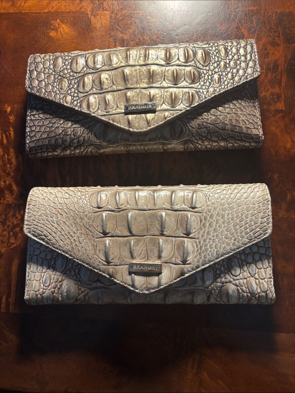 EUC Brahmin Gray and Taupe Croc-Embossed wallets